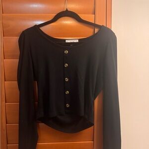 Hippie Rose Black Long Sleeve Crop Blouse